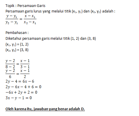 . Persamaan Garis Melalui Titk A(1,2) Dan Titik B(...