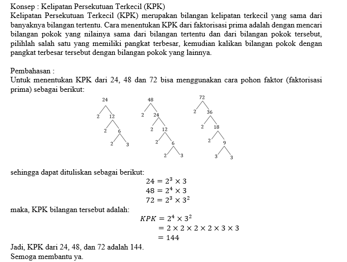 Tentukan KPK dari bilangan bilangan berikut 24, 4...