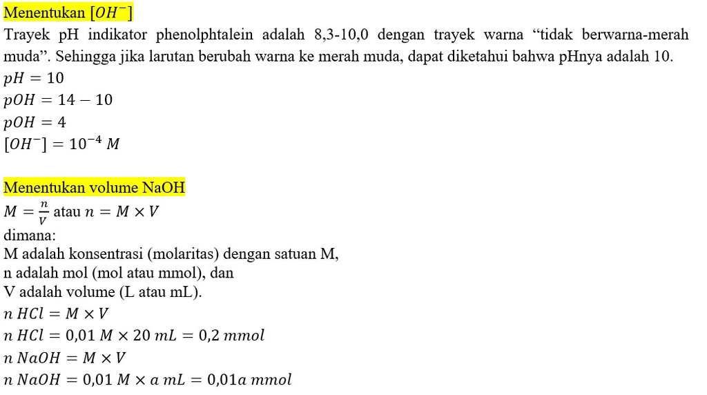 Sebanyak 20 00 Ml Larutan Asam Klorida 0 01 M Diti