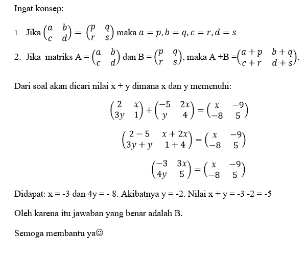nilai 2x-y dari persamaan matriks 5 3x y-1 2