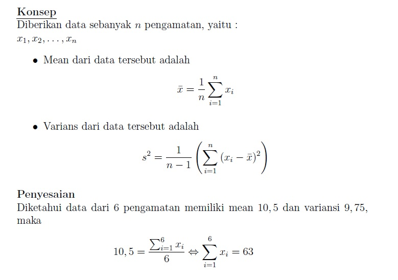 Suatu set data mengandungi 6 nombor. Min dan varia...