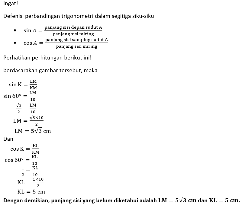 Tentukan panjang sisi yang belum di ketahui