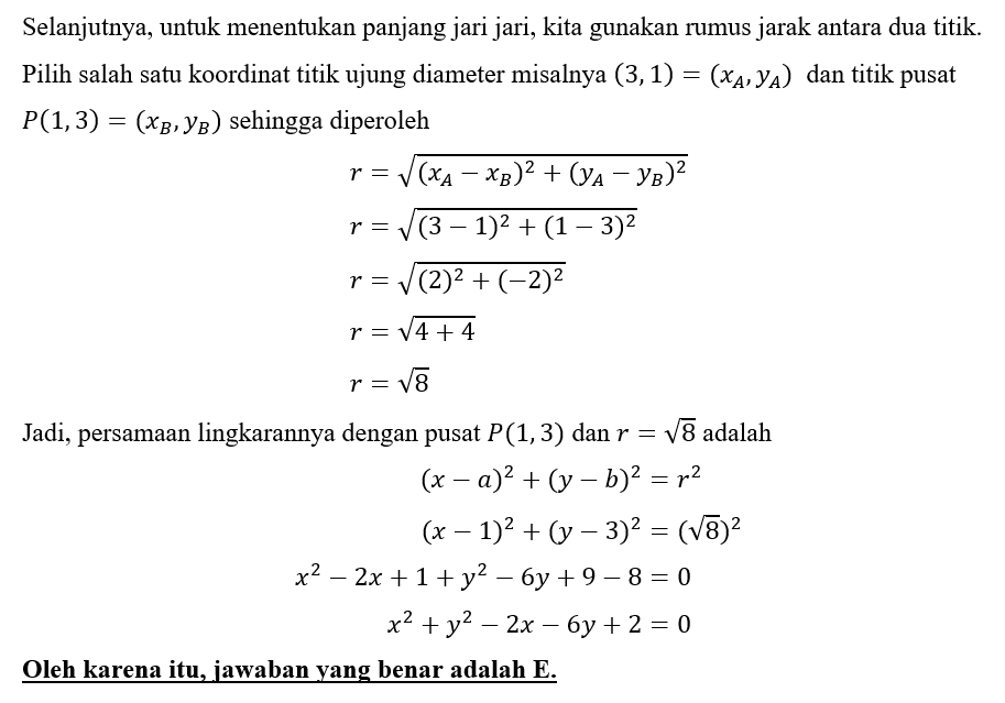 Persamaan Lingkaran Yang Mempunyai Koordinat Ujung...