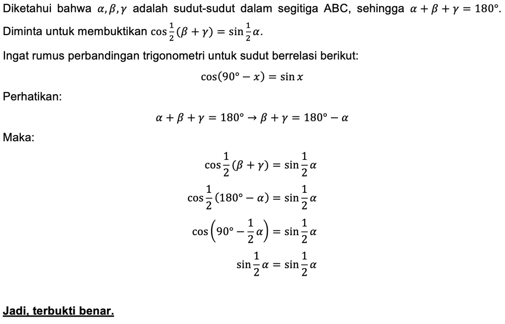 Jika α,β, Dan γ Adalah Sudut-sudut Dalam Segitiga ...