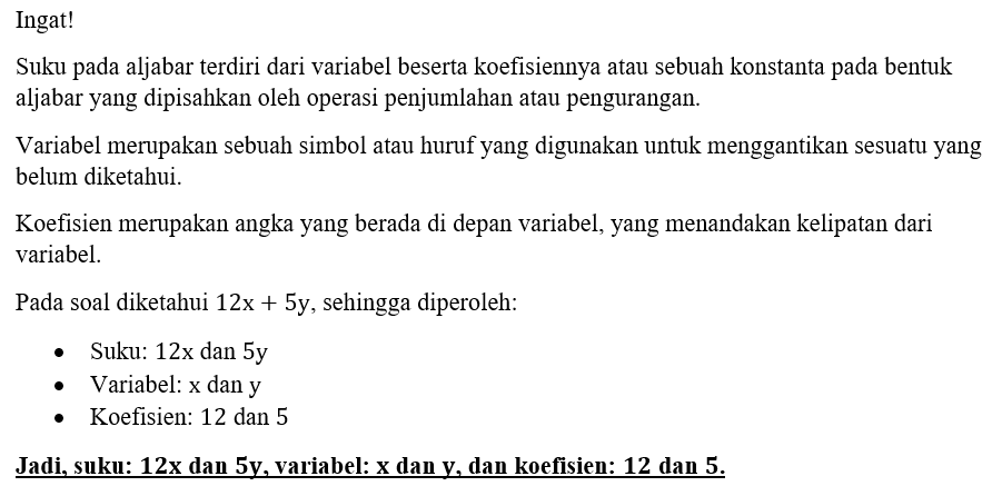 Tentukan Suku Variabel Dan Koefisiea Dari Bentuk 4091