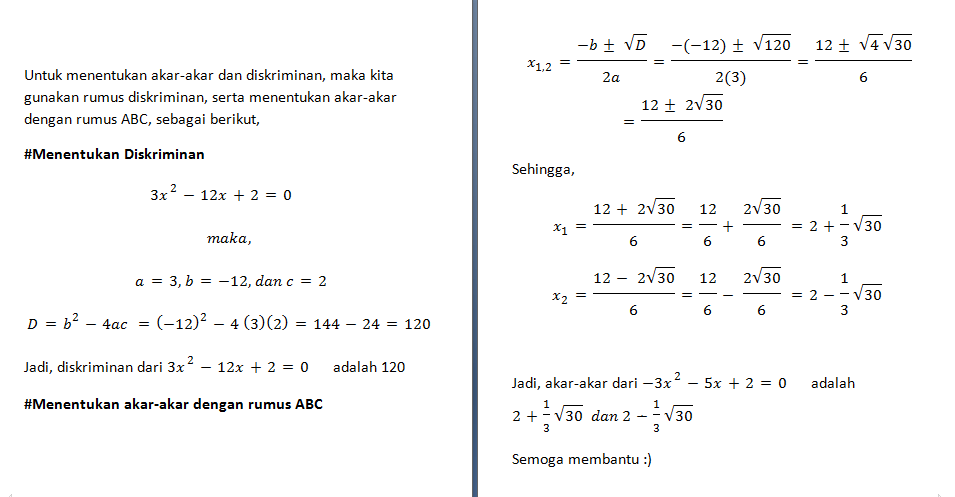 Tentukan Akar-akar Dan Diskriminan Persamaan Kuadr...