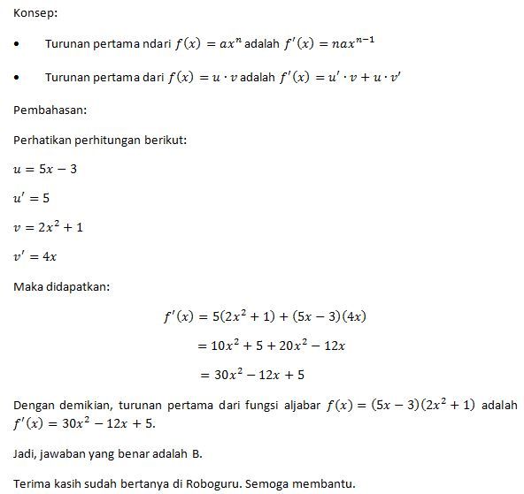 Tentukan Turunan Pertama Dari Fungsi Aljabar Berik...