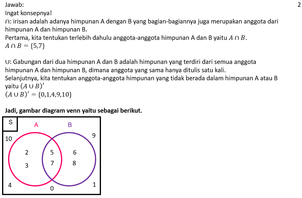 Diketahui: S={0,1,2,3,4,5,6,7,8,9,10} A={2,3,5, 7}...