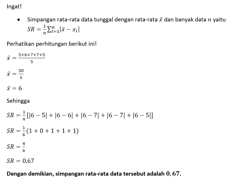 simpangan rata rata dari 3 4 5 7 8 9 adalah