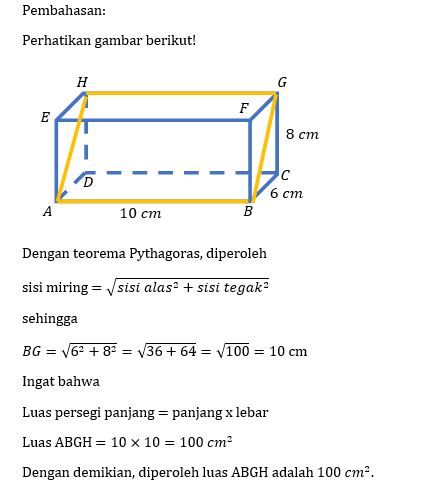 Pada Balok ABCD.EFGH,panjang AB =10 Cm, BC = 6 Cm,...