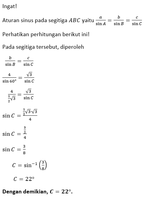 Diketahui Segitiga ABC Dengan B=4cm C=√3cm Dan Sud...