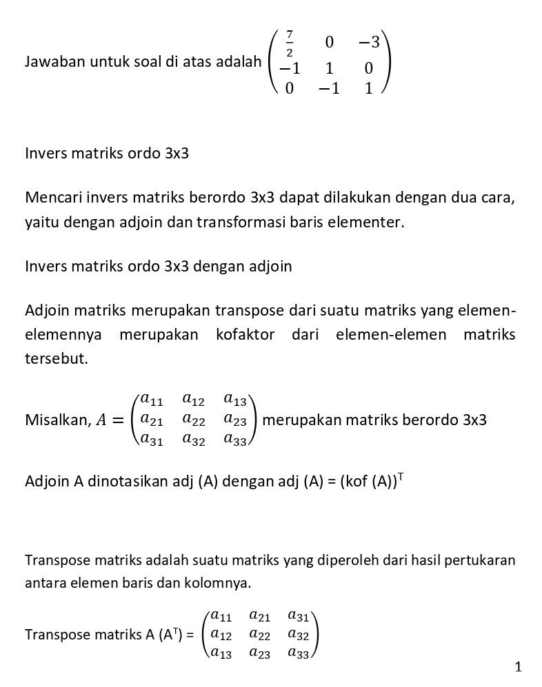 Carilah Invers Dari Matriks-matriks Di Bawah Ini