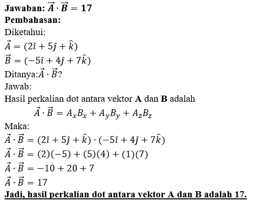 Hasil Perkalian Vektor Dot Product Dari Vektor A