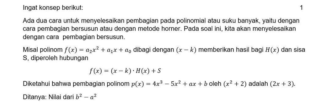 Sisa Pembagian Polinom P(x)=4x³-5x²+ax+b Oleh (x²+...