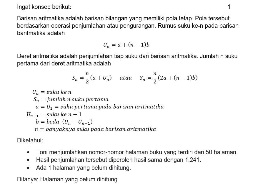 Toni Menjumlahkan Nomor-nomor Halaman Sebuah Buku...