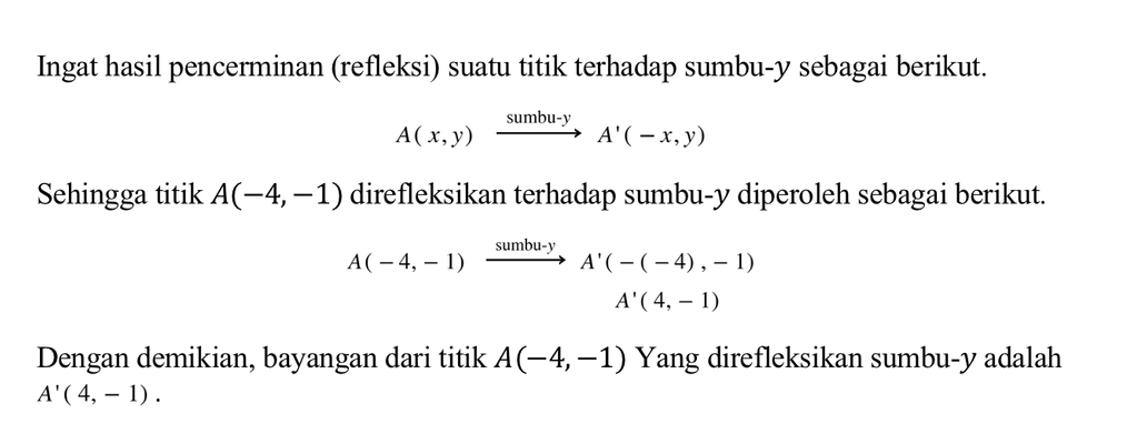 titik A direfleksikan terhadap sumbu Y yaitu {-4,-...