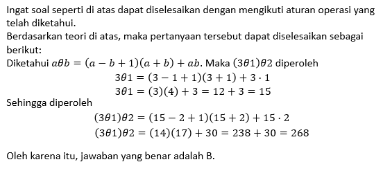 Jika Aθb=(a-b+1 )(a + B)+ab Maka Nilai (3θ1)θ2 Ada...