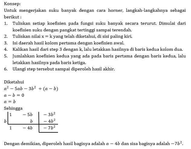 Tentukan Sisanya Dengan Metode Horner Untuk Setiap...