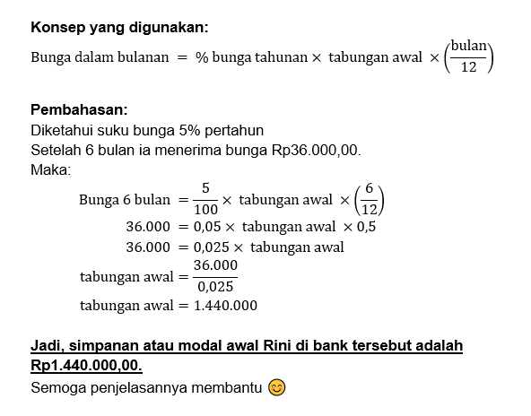 Rini Menyimpan Uang Di Bank Dengan Suku Bunga 5% P...