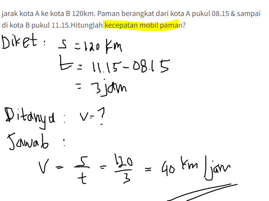 Jarak Kota A Ke Kota B 120km. Paman Berangkat Dari...