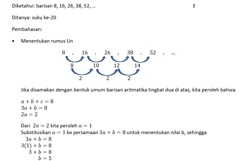 Diketahui Barisan Bilangan 8,16,26,38,52,... Maka ...