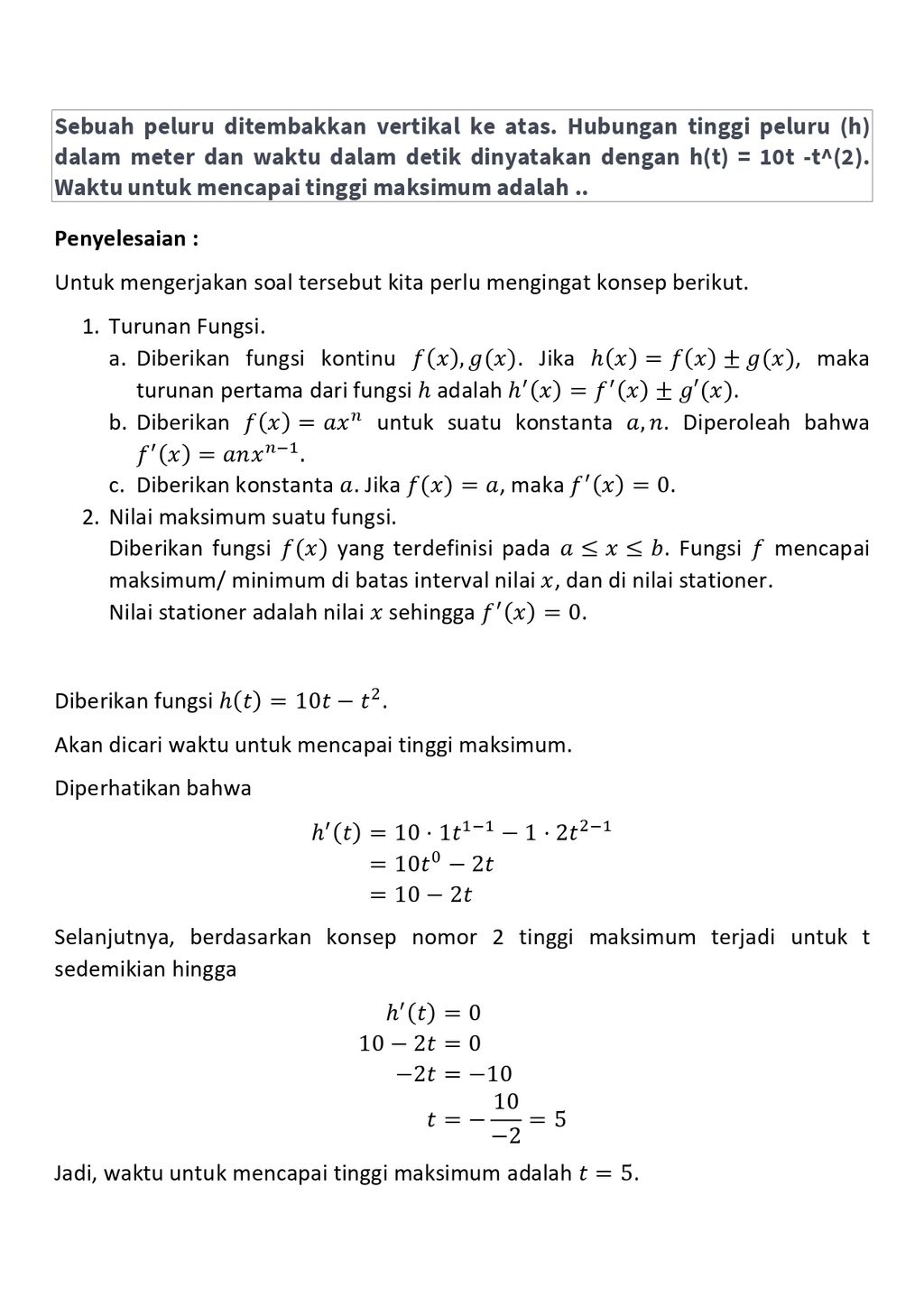 Sebuah Peluru Ditembakkan Vertikal Ke Atas. Hubung...