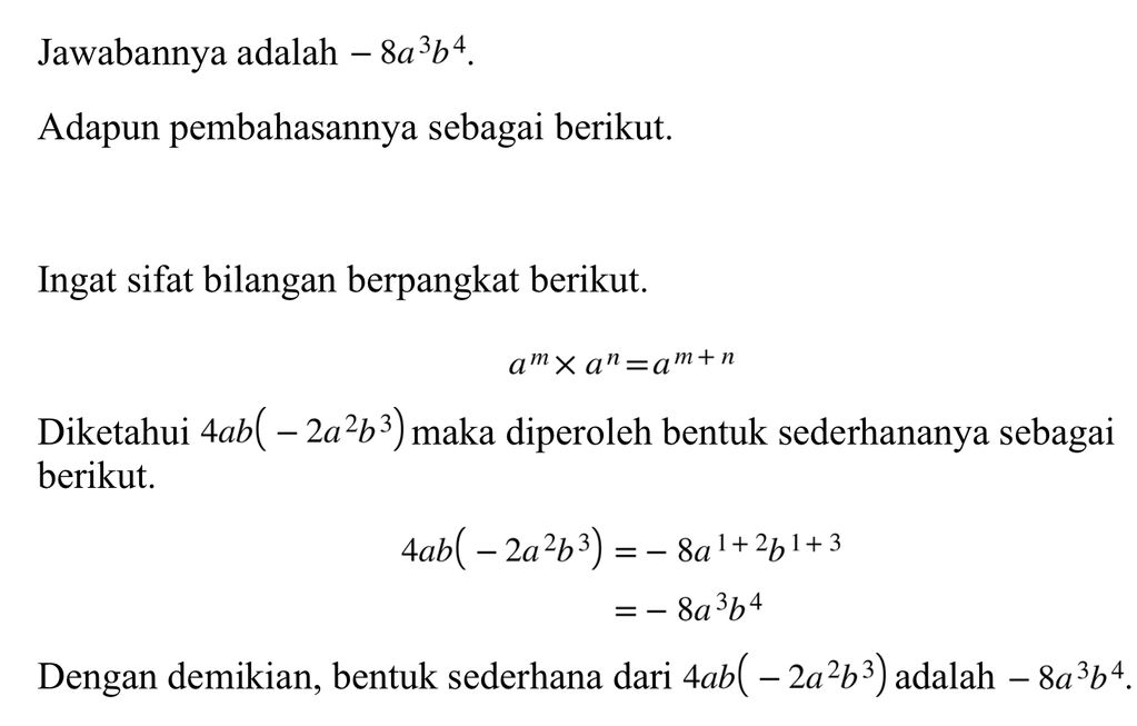 Sederhanakan Bentuk Aljabar Berikut Dengan Menggun...