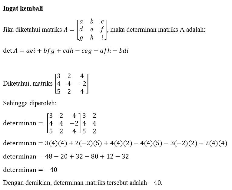 Hitunglah Determinan Matriks Berikut Dengar Cara S...