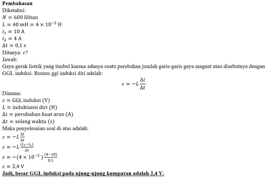 Suatu Kumparan Dengan 600 Lilitan Dan Induktansi D...