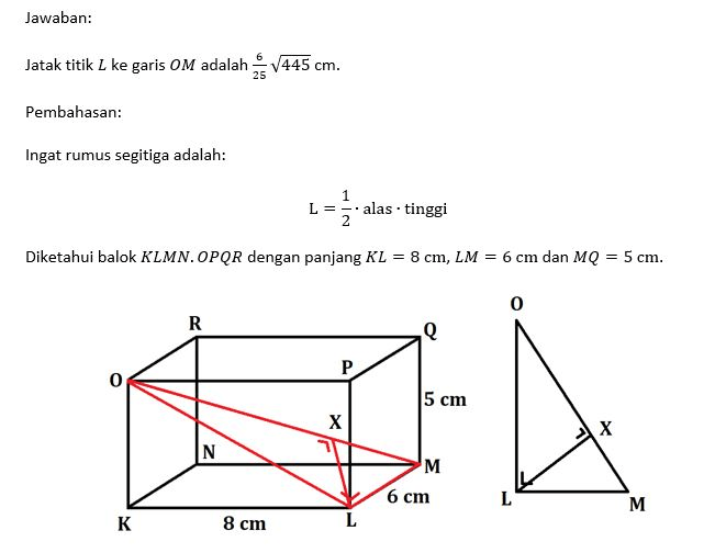 Diketahui balok KLMN OPQR dengan Panjang KL=8cm,LM...