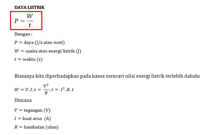 Rumus Menghitung Besar Daya Listrik...