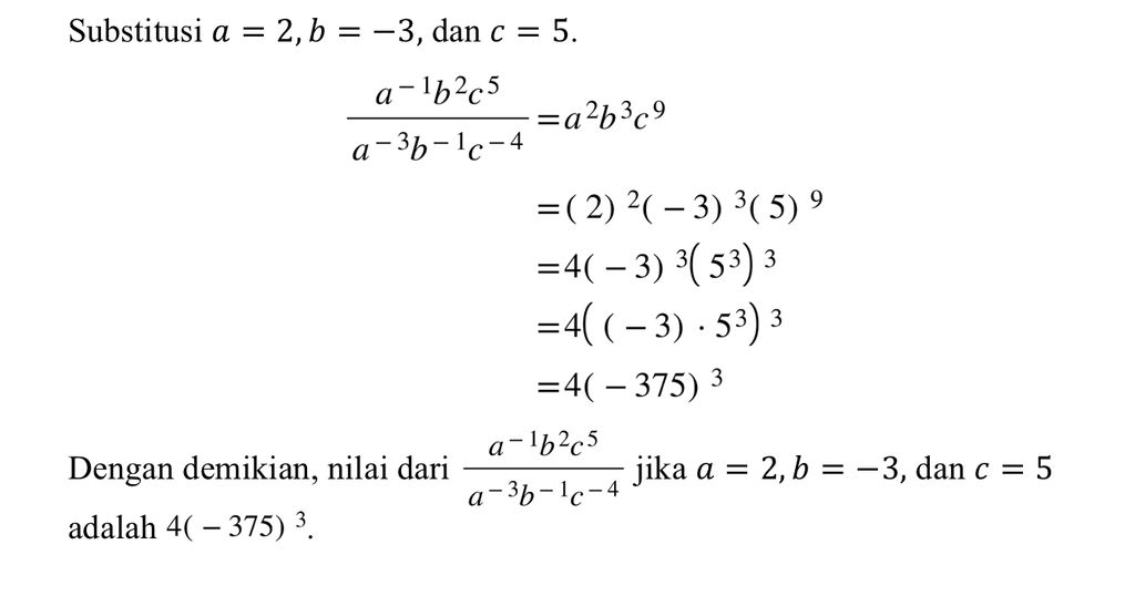 Jika A=2, B=-3, C=5 Maka Nilai Dari A-¹ B² C⁵