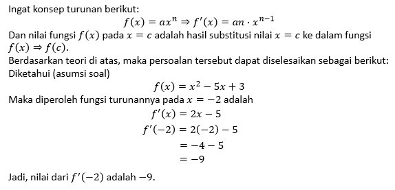 tentukan masing-masing turunan fungsi jika nilai x...