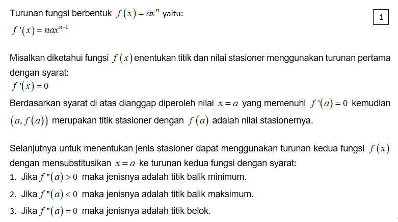 Tentukan Nilai Stasioner Dan Jenis Stasioner Dari ...