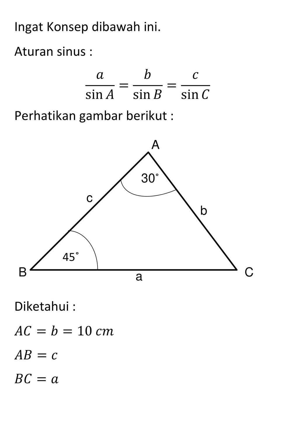 Diketahui Segitiga ABC Dengan Besar Sudut 𝐴 = 300 ...