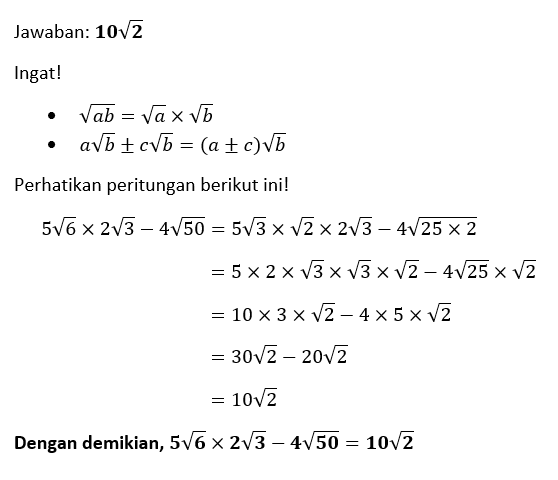 hasil dari 4 akar 6 dikali 2 akar 3 adalah