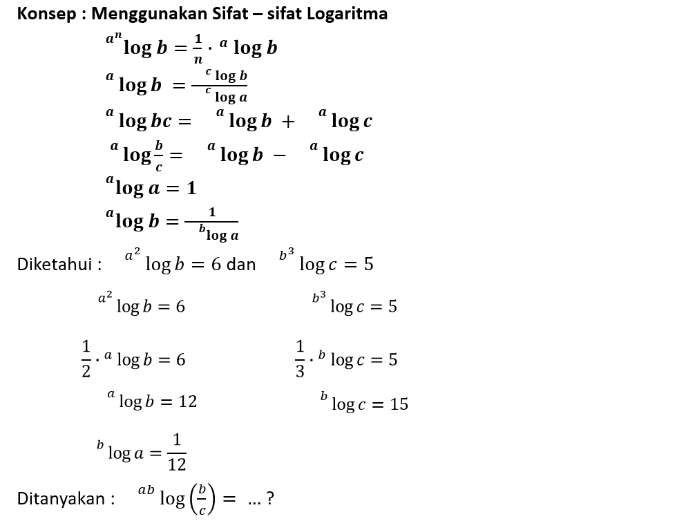 Jija A^2 Log B = 6 Dan B^3 Log C = 5, Nilai Ab Log...