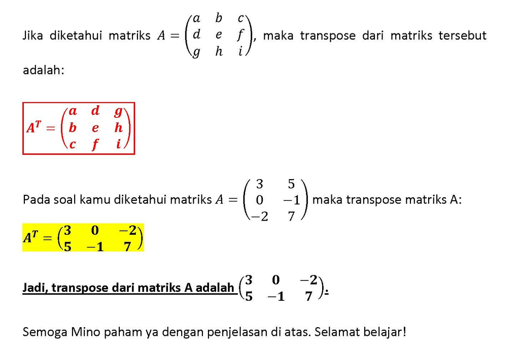 Manakah yang merupakan transpose dari matriks A=[(...