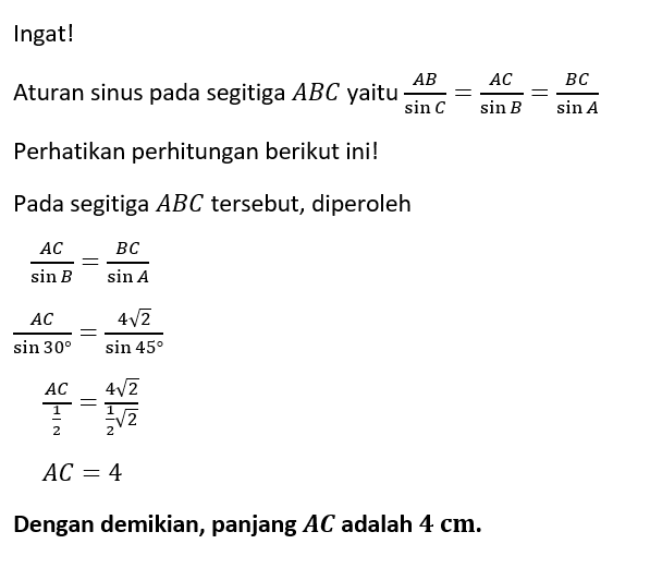 Diketahui Segitiga ABC Dengan Sudut ∠A=45°, ∠B=30°...