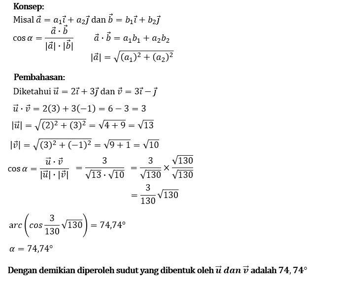 Diketahui Vektor U= 2i+3j Dan Vektor V= 3i-j. Hitu...