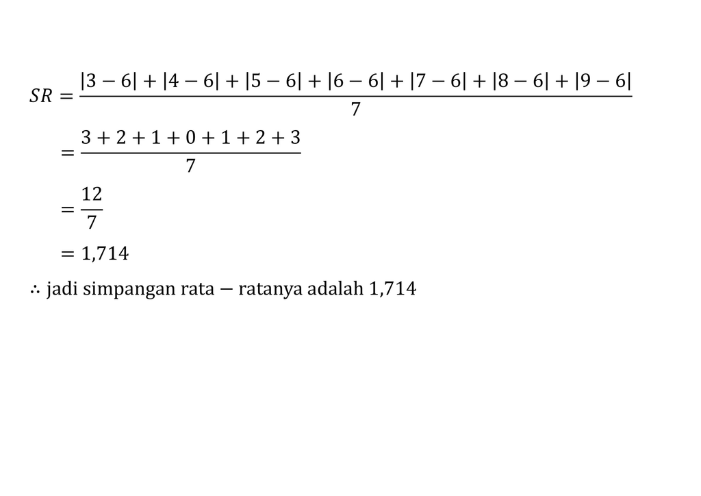 simpangan rata rata data 5 4 3 8 9 7 adalah