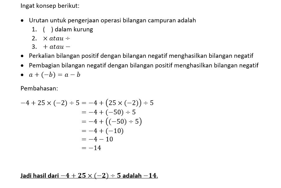 hasil dari 4 x (- 7 25 adalah