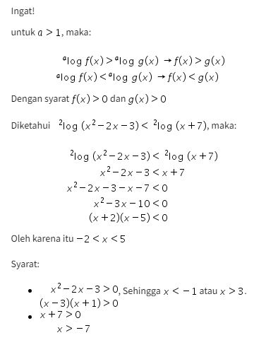 Tentukan himpunan pertidaksamaan ² log (x²-2x-3)