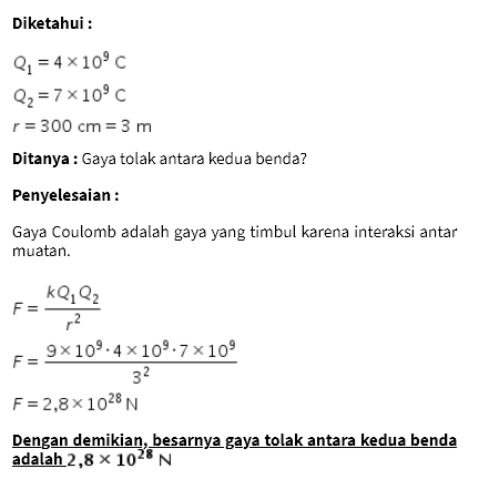 Dua Benda Bermuatan Listrik Sejenis Masing Masing ...