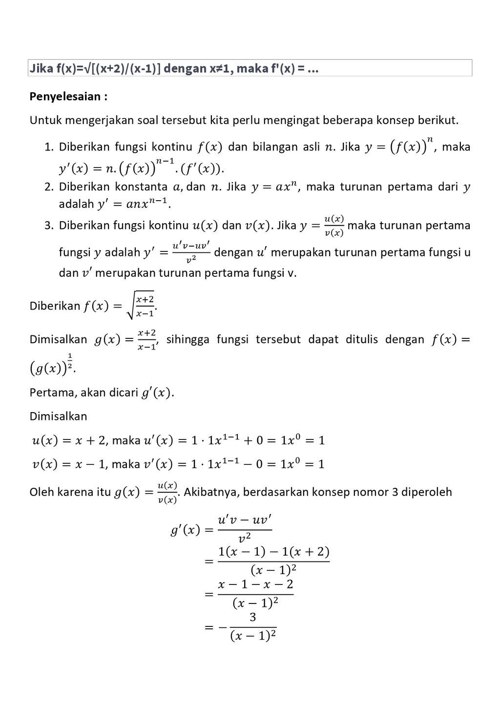 Jika F x x 2 x 1 Dengan X 1 Maka F x 