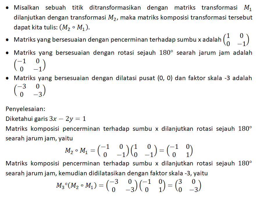 garis 3x-2 y = 1 dicerminkan terhadap sumbu x dila...