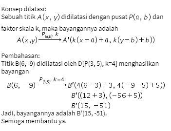 Hasil Dari Titik B(6,-9) Setelah Didilatasi Dengan...