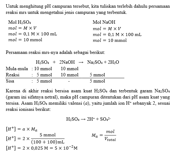 Larutan H2so4 0 1 M Sebanyak 100 Ml Direaksikan De