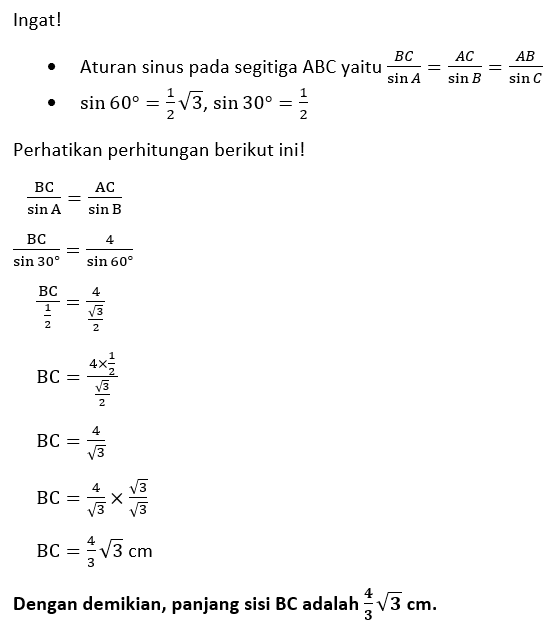 Diketahui Sebuah Segitiga ABC Dengan Besar Sudut A...