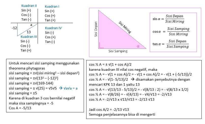 Diketahui Sin A=-12/13 Dengan A Di Kuadran III. Hi...